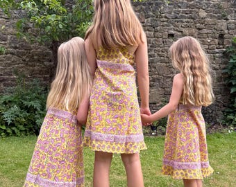 Hand Block Printed Cotton Dress- Size 8/9
