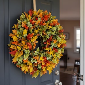 Höstdörrhängande krans realistisk flerfärgad konstgjord bladverk höst- och Thanksgiving-dekoration för entrén