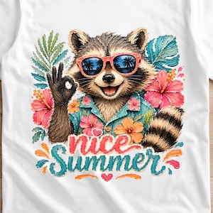 Nice Summer Raccoon PNG, Funny Beach Raccoon Sublimation Design, Trendy Summer Shirt PNG, Digital Download, Cute Trash Panda Vacation, girl.