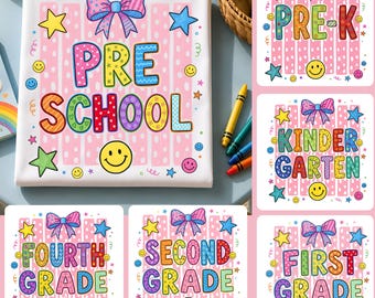 Schulanfangs-Streifen-PNG-Bundle, kariertes Lehrer-PNG, Design für Vorschule bis vierte Klasse, Schulmädchen-PNG, Erster Schultag