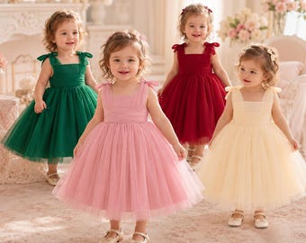Vestido de festa de princesa para menina pequena, vestido de daminha de honra em tule, roupa para ocasiões especiais