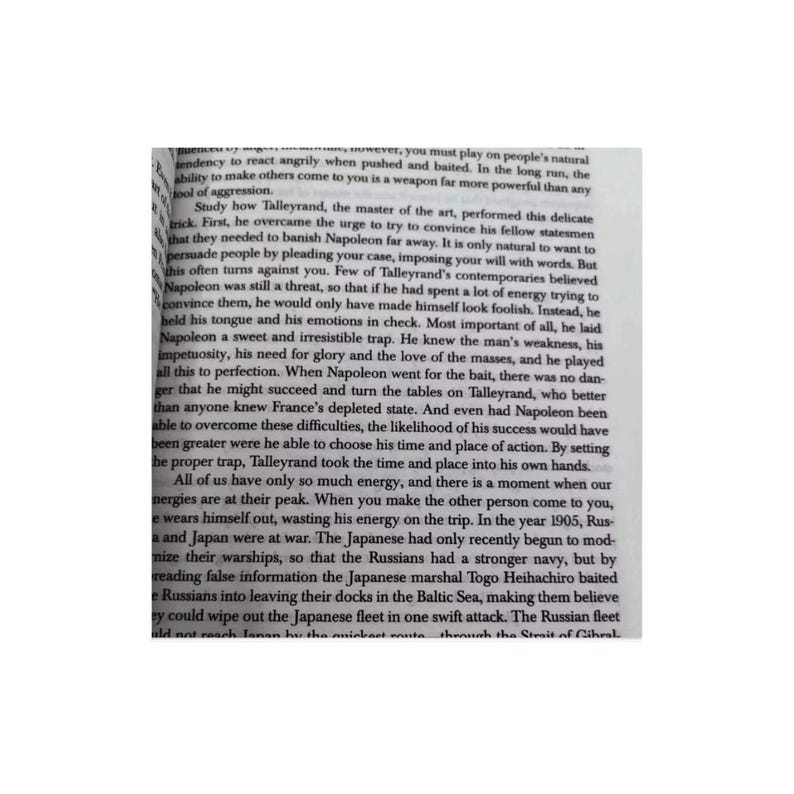 May include: A page from a book featuring black printed text on a white background. The visible content discusses historical figures including Talleyrand and Napoleon, as well as the 1905 conflict between Russia and Japan, focusing on naval strategies.