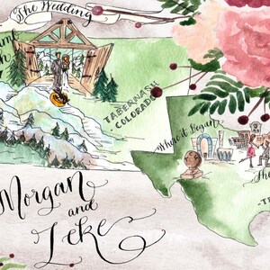 Carte mariage fantaisiste amour histoire carte Illustration personnalisée pour la mariée et le marié livre d’or mariage Unique
