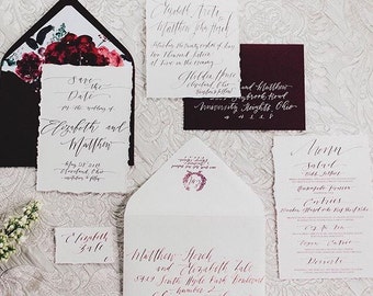 Romantic Hand Torn Custom Calligraphy Invitation Suite