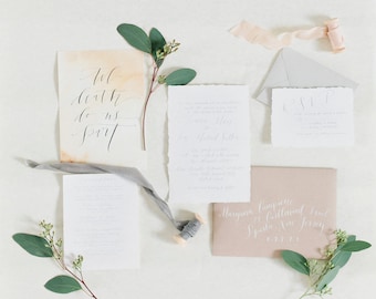 Custom Organic Calligraphy Invitation Printed on Cotton Hand Torn Paper Simple Invitation Handwritten Invitation with Calligraphy