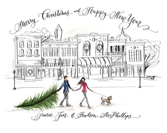 Illustrated Holiday Card Personalized Family Portrait for Christmas Card