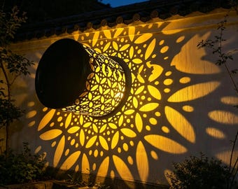Mandala Münze Solar Wandleuchte, Garten Dekor Lampe im Freien, wasserdichte Landschaftsleuchte, Boho Yard Kunst Beleuchtung, Auto On / Off LED Nachtlicht