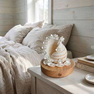 Natuurlijke schelp nachtlamp, handgemaakte tafellamp in kuststijl voor slaapkamerdecoratie en cadeau voor oceaanliefhebbers.
