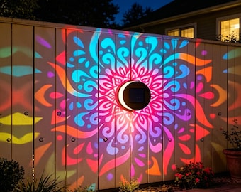 Colorful Sunflower Mandala Solar Wall Light,Outdoor Color Changing Garden Lamp,Waterproof Landscape Wall Sconce,Boho Yard Patio Decor