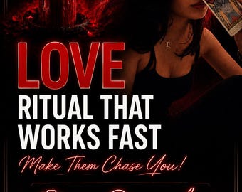 May include: A promotional graphic featuring a red candle, a person holding a tarot card, and text reading LOVE RITUAL THAT WORKS FAST Make Them Chase You! Icons for PHOTO PROOF, SAME DAY CASTING, and FAST ACTING are displayed with the text HANDCRAFTED BY AMALIA.