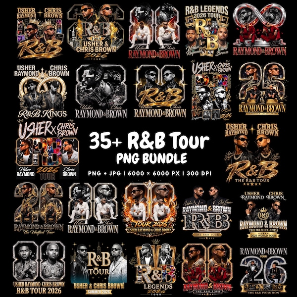 35+ R&B Tour PNG, Chris Brown and Usher Raymond PNG Bundle, RB Tour 2026 Concert Shirt Design, Bootleg Rap Tee Sublimation Digital Download