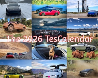 2026 TesCalendar | Tesla Themen-Kalender | Modell S 3 X Y Roadster Cybertruck | Weihnachten Geburtstag Geschenk Idee