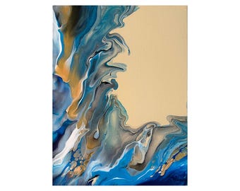 Golden Beach | Original Acrylic Pour Painting | 12x16 Canvas Wall Art | Handmade Abstract Decor