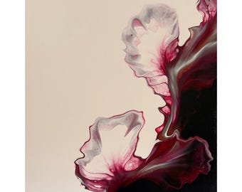 Crimson Whisper | Original Acrylic Pour Painting | 16x20 Canvas Wall Art | Handmade Abstract Decor