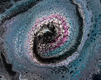 Starlace Vortex | Original Acrylic Pour Painting | 10x10 Canvas Wall Art | Handmade Abstract Decor
