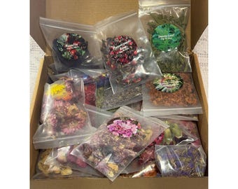 Set met gedroogde bloemen, kruiden en botanische ingrediënten (10 g zakjes): Roos, Stevia, Citroen, Osmanthus, Craft Tea