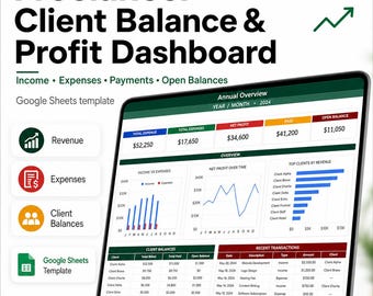 Small Business Finance Tracker for Google Sheets | Revenue, Expenses, Client Balances & Profit Dashboard