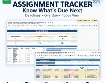 Assignment Tracker for Google Sheets | Student Homework Planner, Academic Calendar, College Spreadsheet