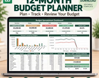 Budget Planner for Google Sheets | Annual Budget Spreadsheet, Expenses, Bills, Debt & Savings
