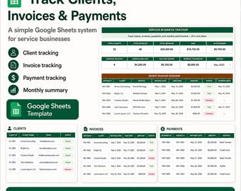 Client Payment & Invoice Tracker for Service Businesses | Google Sheets Overdue Balance Dashboard