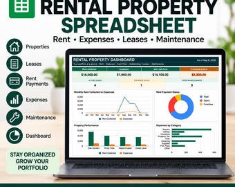 Rental Property Spreadsheet for Google Sheets | Rent Payment, Expense, Lease & Maintenance Tracker | Landlord Template