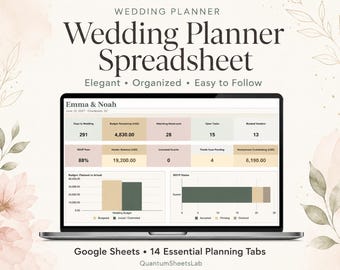 Wedding Planner Spreadsheet for Google Sheets | Wedding Budget, RSVP, Seating, Tasks & Vendors