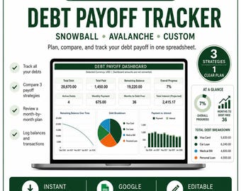 Debt Payoff Tracker for Google Sheets | Snowball, Avalanche & Custom Strategy Spreadsheet