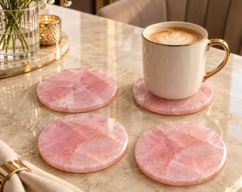 Rose Quartz Crystal Resin Coasters, Natural Pink Gemstone , Handmade Home Decor, Housewarming Christmas Gift
