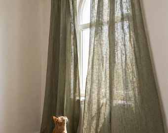 Semi-Sheer Linen Fabric by the Yard , Lightweight Linen Fabric ,Light Filtering European Flax Linen Curtain Fabric for Home Decor