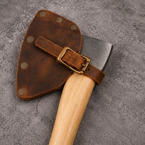 Handmade Leather Axe Sheath, Adjustable Hatchet Blade Cover, Personalized Axe Head Protector, Bushcraft Camping Gift, Full Grain Leather