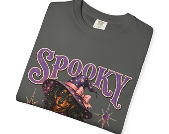Spooky Season Witch Dachshund T-shirt | Halloween Pumpkin Graphic