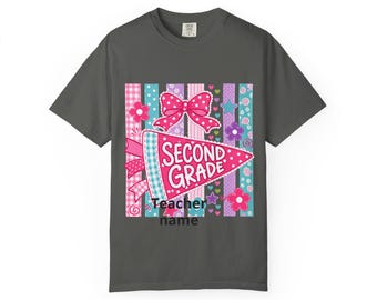 Camiseta de maestra de segundo grado / Camiseta escolar de algodón teñida en prenda