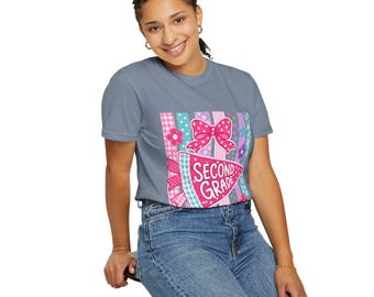 Camiseta con banderín de segundo grado / Camiseta de maestra dibujada a mano
