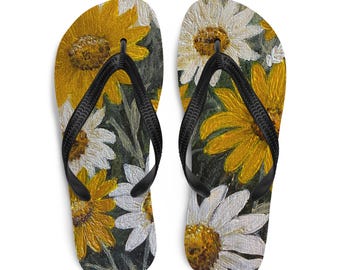 Original Art Sunny Flowers Flip-Flops