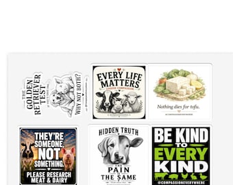 Vegan Sticker Bundle | Animal Rights Stickers | Every Life Matters | Be Kind to Every Kind | Printable Vegan Activist Stickers | Vegan Gift
