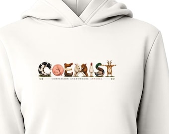 COEXIST with Animals | Bella + Canvas Womens Classic Hoodie | Vegan | Compassion Everywhere Apparel