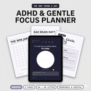 Agenda per ADHD, Strumento per la paralisi da compiti, Agenda focalizzata su un singolo compito, Sistema di produttività semplice, Reset per gestire lo stress, Stampabile per le funzioni esecutive