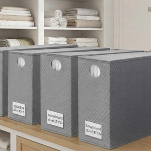 4 Pack Bed Sheet Organizers, Foldable Bedding Storage Containers, Linen Closet Organizer with Clear Window, Queen & King Size Sheet Set Keep