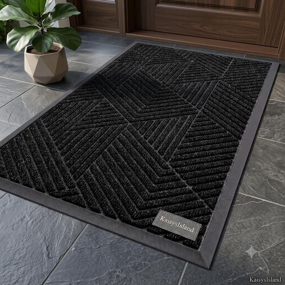 Front Door Mat Outdoor, Low Profile Rubber Doormat 29.5x17, Heavy Duty Dirt Trapper Entry Mat, Non Slip Indoor Outdoor Welcome Mat