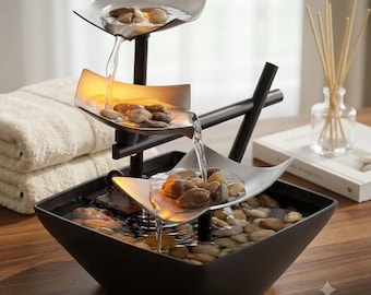 Tabletop Water Fountain, Indoor Zen Waterfall Fountain with Natural River Rocks, Soothing Desktop Fountain for Home, Office & Bedroom Decor