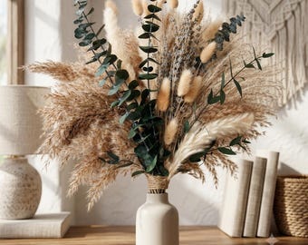 Green Pampas Grass Bouquet, Dried Lavender & Eucalyptus Arrangement, Boho Home Decor, Rustic Wedding Centerpiece, Farmhouse Decor