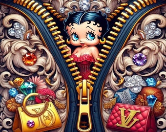 Miss Betty in rood, juwelen, ritsafbeelding, png-bestand van 300 dpi voor waterglijbaan, vinyl of sublimatie