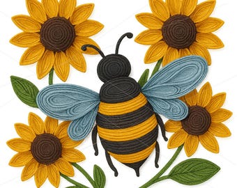 Paper Quill Sunflower Bee 3D digitaal beeld, voor sublimatie, waterglijbaan, afdrukbaar vinyl 3D digitaal beeld om te downloaden
