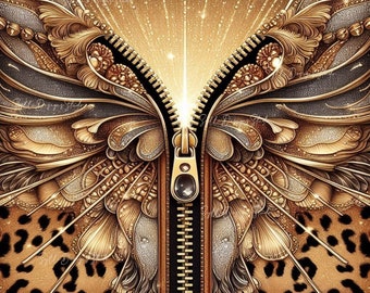 Vergulde luipaardprint met rits in bekeromslag png 300dpi