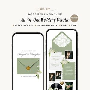 sage green ivory wedding website template rsvp countdown timer music elegant online invitation wedding site rsvp old money wedding rsvp site