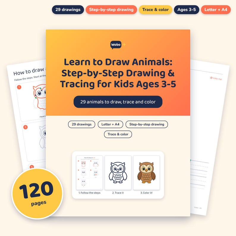 Learn to Draw Animals Step by Step, Drawing and Tracing Worksheets, 29 ...