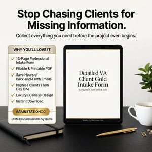 Virtual Assistant Client Intake Workflow | Canva Onboarding System | Freelancer Questionnaire | Editable PDF Template