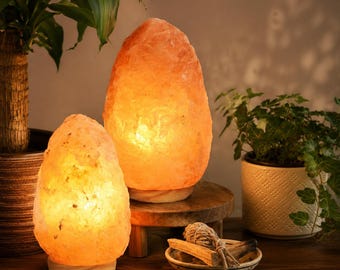 Natural Himalayan Pink Salt Lamp, Hand-Carved Crystal Night Light, Dimmer Switch, Amber Glow