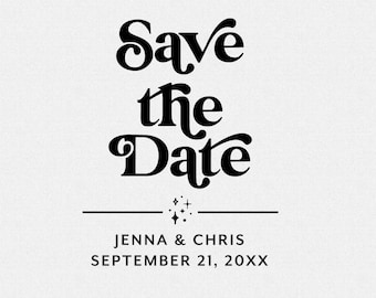 Retro Save The Date Stamp: Personalized Wedding Favor, Self Inking or Wood
