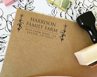 Corn Stalk Return Address Stamp: Farmhouse Self Inking Stamp